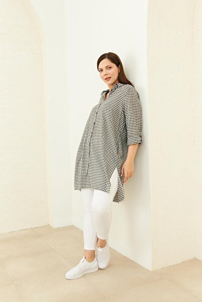 Curly BLACK-COFFEE PLAID SHIRT TUNIC