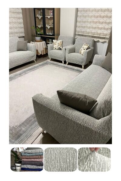 Hantaj husă de scaun jacquard 3+3+1+1, set de huse de scaun cu blat antiderapant, set de huse de canapea și fotoliu