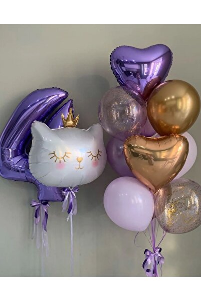 Çemrek Süs Parti بالون فويل أرجواني لعمر 7 سنوات، بالون فويل للقطط وحزمة بالو...