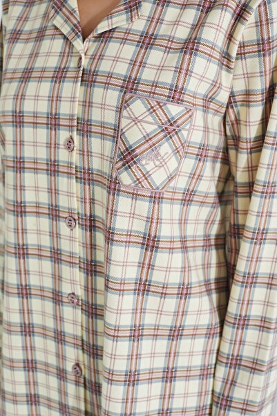 Etoile Σετ γυναικείες πιτζάμες με καρό σχέδιο 100% βαμβακερό μακρυμάνικο με κουμπί μπροστά 98225