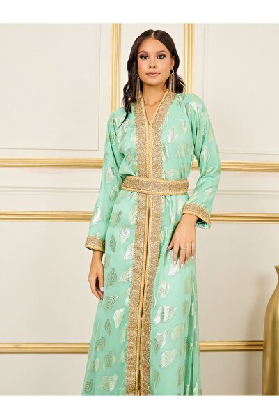 Maxim Creation By Styli Embroidered Lace Lurex Texture Sheer Jalabiya