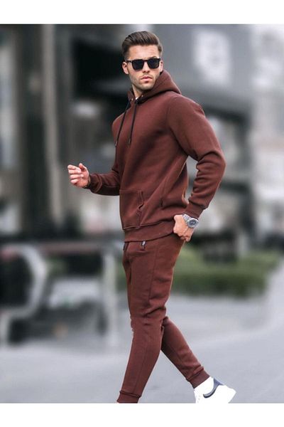 YAKAMEL Men's Winter Hooded Oversize Cotton Tracksuit Set 3 Thread
