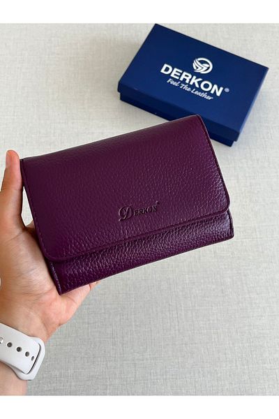 DERKON Genuine Leather Violeta Model Medium Size Purple Women's Wallet