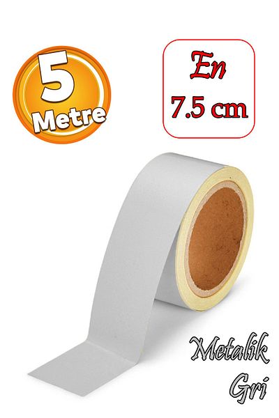 Badem10 7.5 cm 5 Mt Metalized Gray Warning Tape - Plain Pattern, Reflective Shining