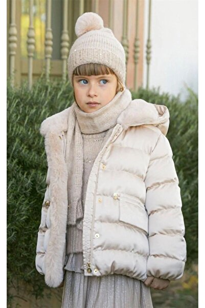 MAYORAL Beige Furry Satin Girl's Coat 5837