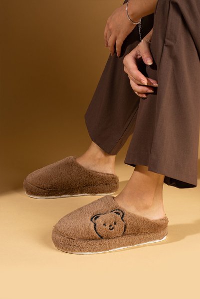 Ege's Shoes Papuci de casă maro pentru femei, papuci de pluș, papuci de zestr...