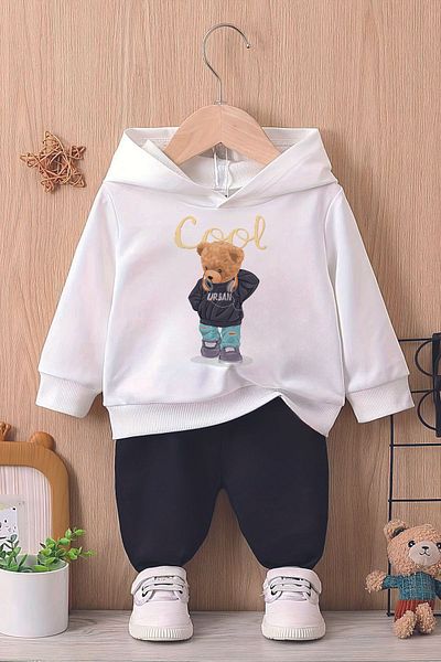 ADABEBEK Premium Cool Teddy Bear Printed Hooded Baby Set - 11003