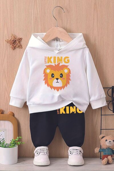 ADABEBEK طقم أطفال بغطاء للرأس مطبوع عليه الأسد الملك - 11075