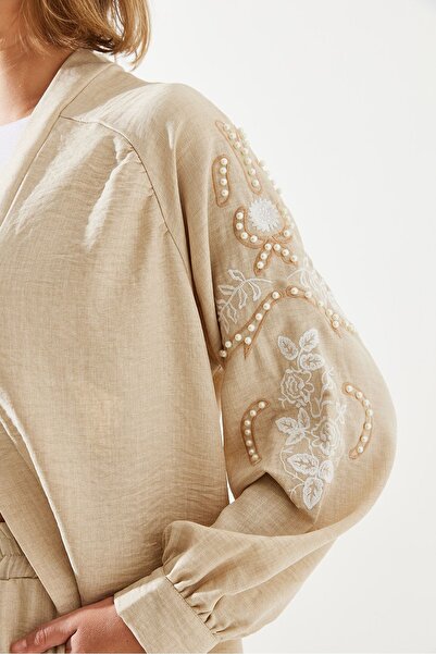 Bianco Lucci Women's Embroidery Detailed Linen Bottom-Top Suit Mbms017 60501017