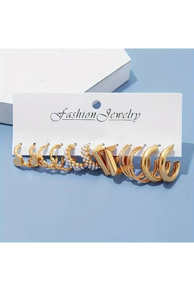 Perry Accesories 6 Çift Incili Küpe Seti Gold Kadın Küpe Halka Küpe Kalp Küpe Çoklu Kombin Küpe Seti