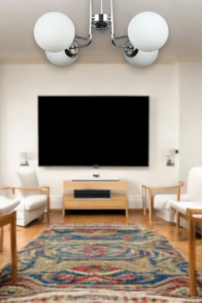 Fer Avize Tanya Modern Design Kitchen - Living Room - Bedroom - Ceiling Chrome Color White Glass 4-Piece Chandelier