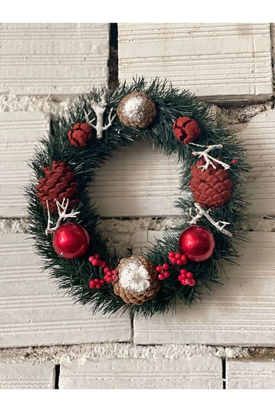 ART PINE 25cm Natural-Artificial Christmas Door Ornament - New Year Decoration Christmas Wreath
