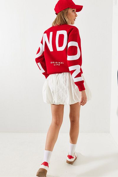 Bianco Lucci Damen-Sweatshirt „Three Thread Raised London“ mit Aufdruck MBHS003 60601003