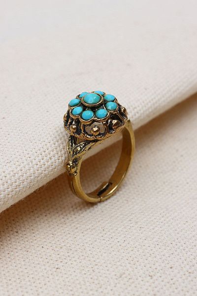 Süspüs Accessories Adjustable Figure Turquoise Jewelled Flower Authentic Ring