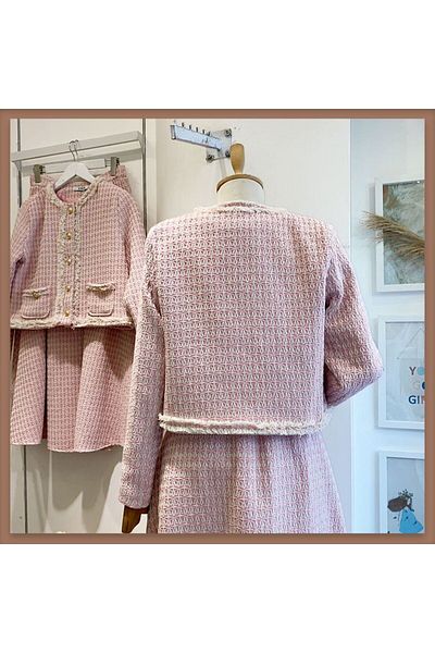 Faya Boutique Embossed Patterned Pink Tuvet Suit