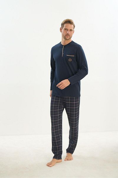 Sevim Set de pijamale cu mânecă lungă pentru bărbați bleumarin - C7T3N5O9