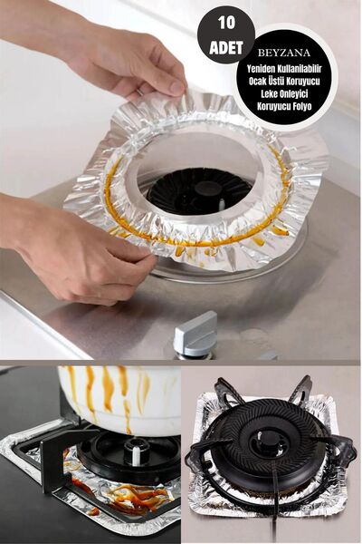 BEYZANA Tekrar Kullanılır 10'lu Ocak Üstü Koruyucu Leke Önleyici Isıya Dayanı...