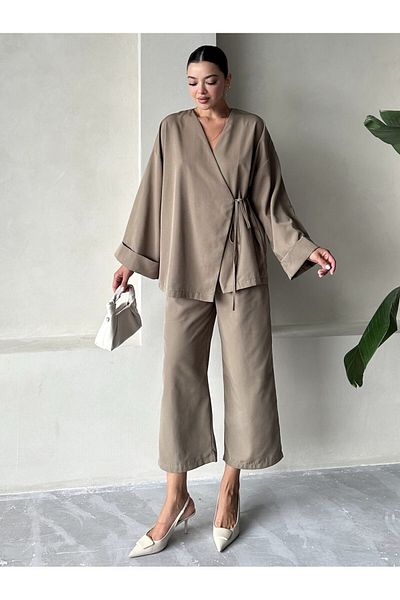 Laluvia Set pantaloni kaki Lisa cu șireturi laterale - 033