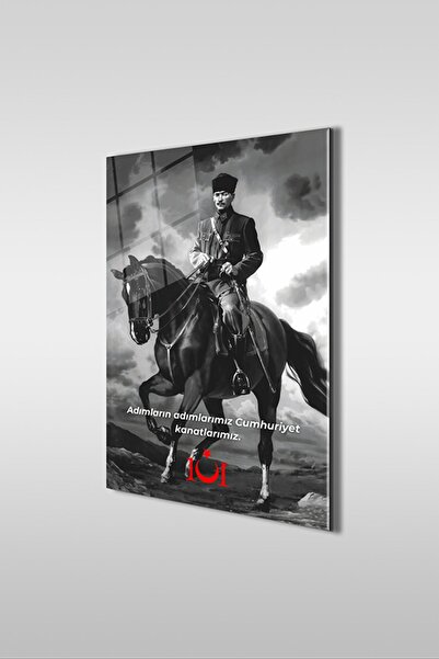 GLASZEN Ataturk specijalni dizajn 3 crno-bela vertikalna staklena slika