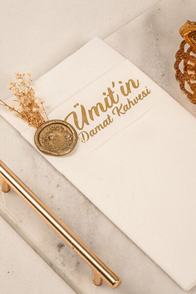 Carre Tasarım Kişiye Özel Büyük Boy Kumaş Dokulu Sunum Damat Peçetesi