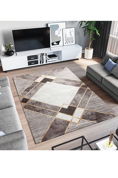 RENKLİBUTİK Modern Patterned Velvet Carpet Cover - Elastic and Non-Slip, Washable, 9 M2