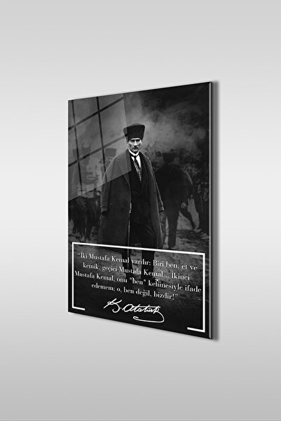 GLASZEN Ataturk specijalni dizajn 5 crno-bela vertikalna staklena slika