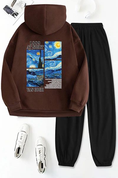 uyguntarz Van Gogh Unisex-Trainingsanzug-Set – Rückenbedruckt