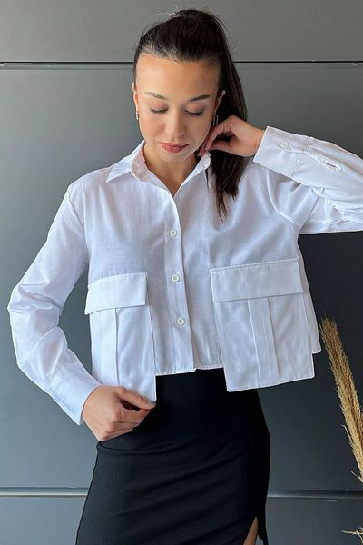 GÜLSELİ Casual Crop Top Λευκό πουκάμισο τσέπης
