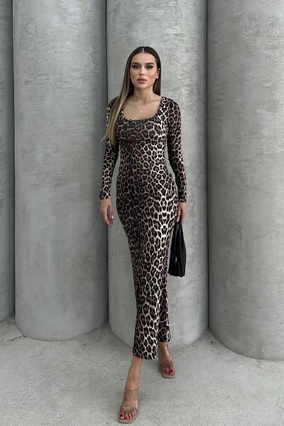 RB CLUB Rochie de damă cu mânecă lungă cu decolteu pătrat cu imprimeu leopard