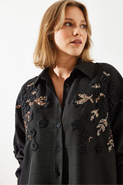 Bianco Lucci Linen Oversize Set - Floral Patterned Embroidery, Mbms029 60501029