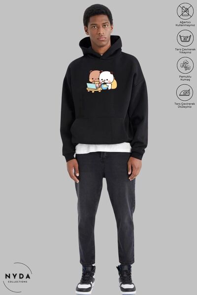 Nyda Collections Unisex Hoodie Long Sleeve Bubu Dudu Printed Hooded Sweatshirt Oversize Cotton