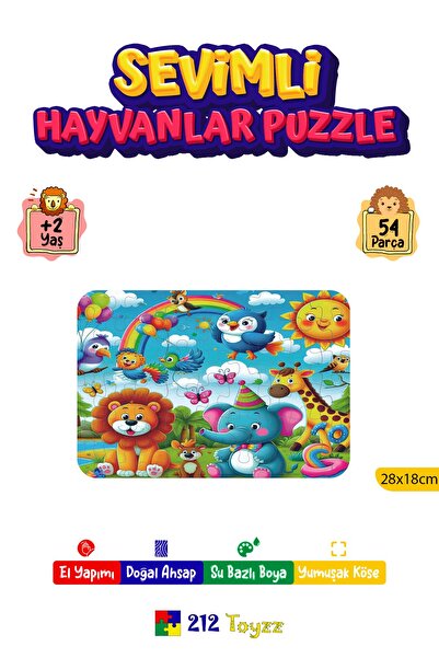 212toyzz Montessori ahşap 54 parça sevimli hayvanlar puzzle
