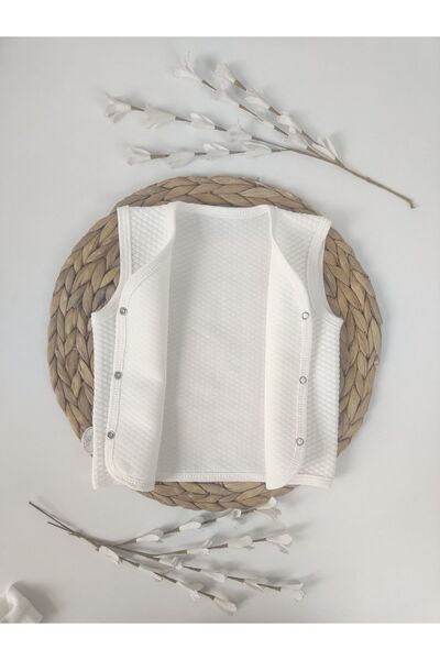 CATRE Seasonal Ecru Baby Vest - 100% Cotton, Snap Fastener, Sleeveless Quilted, Newborn Gift