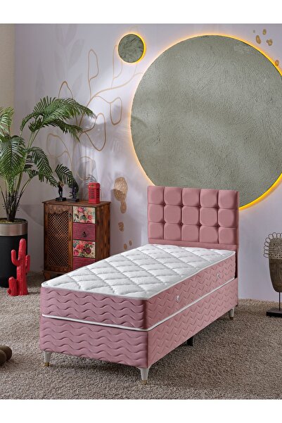 beehanem Bengü 90x190 Tek Kişilik (Baza+Başlık+Yatak) 3 Lü Set (Pembe)