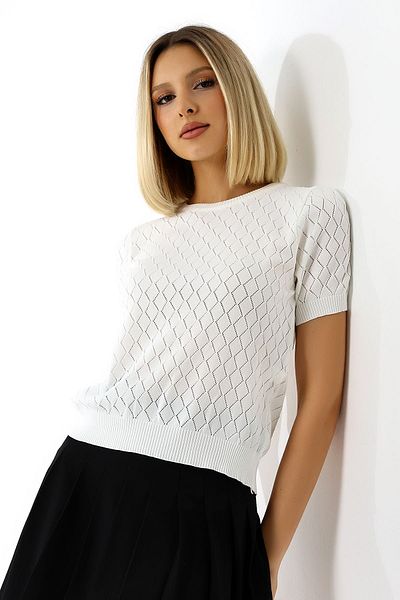 Devinka Women's Openwork Patterned Diamond Knitwear Blouse - Short Sleeve