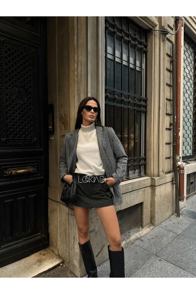 LOKADI Kadın Balık Sırtı Dirsek Detaylı Tek Düğme Kruvaze Blazer Ceket