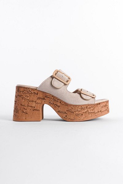 Capone Outfitters Damen-Hausschuhe mit Kork-Plateausohle und doppelter Schnalle