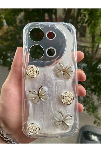 AQUA AKSESUAR Xiaomi Redmi Note 13 4G Uyumlu Kılıf 5D Kabartmalı Kelebek Çiçe...