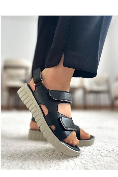 ALTUNTAŞ 3 Velcro Adjustable Faux Leather Soft Orthopedic Slippers Sandals for Mother and Daughter - S