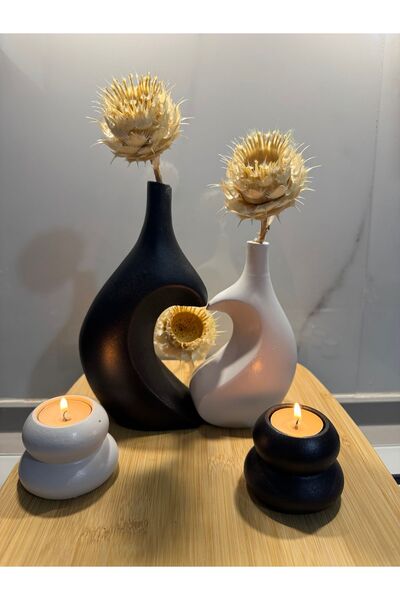 BLANJ Heart Hugging Lover Vase and Candle Holder, Black-Grey Color, Stylish and Elegant Design
