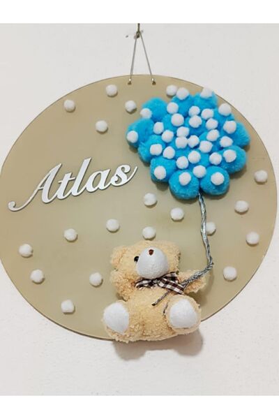 Elzem Ahşap Maskot Ayıcıklı Kapı Süsü - Kabartma Yazılı - Kişiye Özel