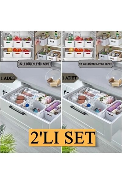 ALMITAL 2 Pcs Refrigerator Organizer - Inner Cabinet and Bathroom Organizer Basket (3.5-9.5 Lt)
