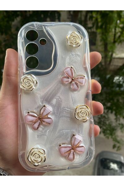 AQUA AKSESUAR حافظة متوافقة مع هاتف سامسونج جالاكسي A24، نمط زهرة الفراشة الم...