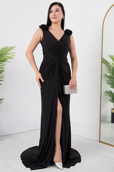PULLIMM Glitter Shoulder Rose Detailed Dress Ecr5365