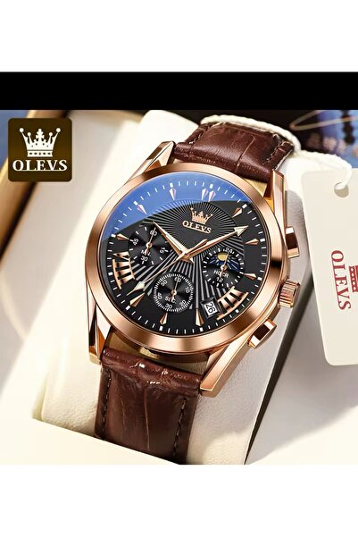 OLEVS Orijnal Paslanmaz Çelik Su Geçirmez Lüx 1. Sınıf Erkek Kol Saati DERİ ŞIK KORDON