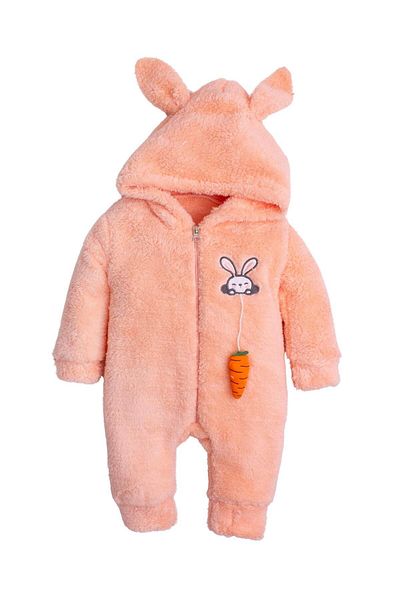 Chicsy Baby Sweet Plush Cotton Rabbit Embroidered - Carrot Detailed Hooded Welsoft Winter Jumpsuit
