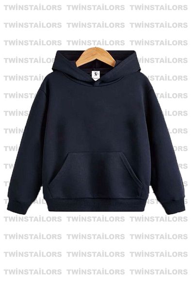 twins tailors Unprinted 2-Pack Unisex Saks Blue-Navy Hooded Children's School Sweatshirt with Fleece Inside