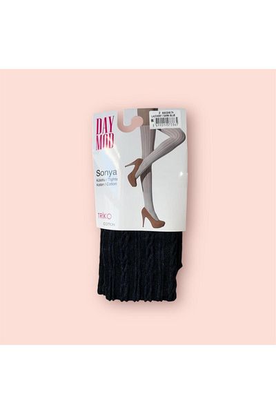 Daymod Women's Navy Blue Sonya Knitwear Cotton Self Patterned Thick Pantyhose