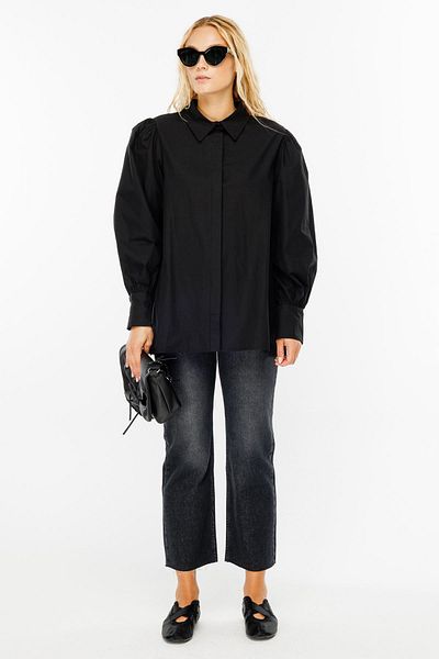 Hooopstore Μαύρο πουκάμισο Poplin - Premium Σχέδιο με μανίκια με μπαλόνι