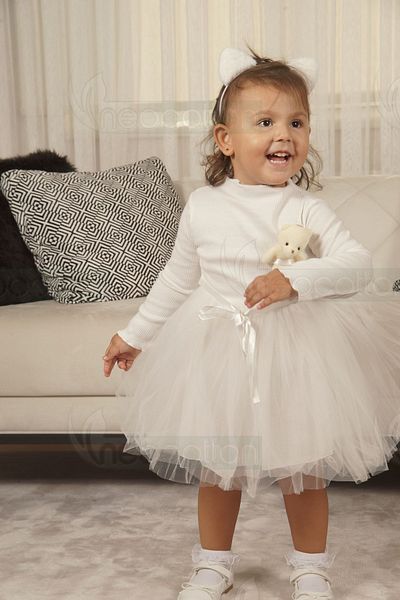 neocotton Φόρεμα από τούλι με μακριά μανίκια και αρκουδάκι για κορίτσια